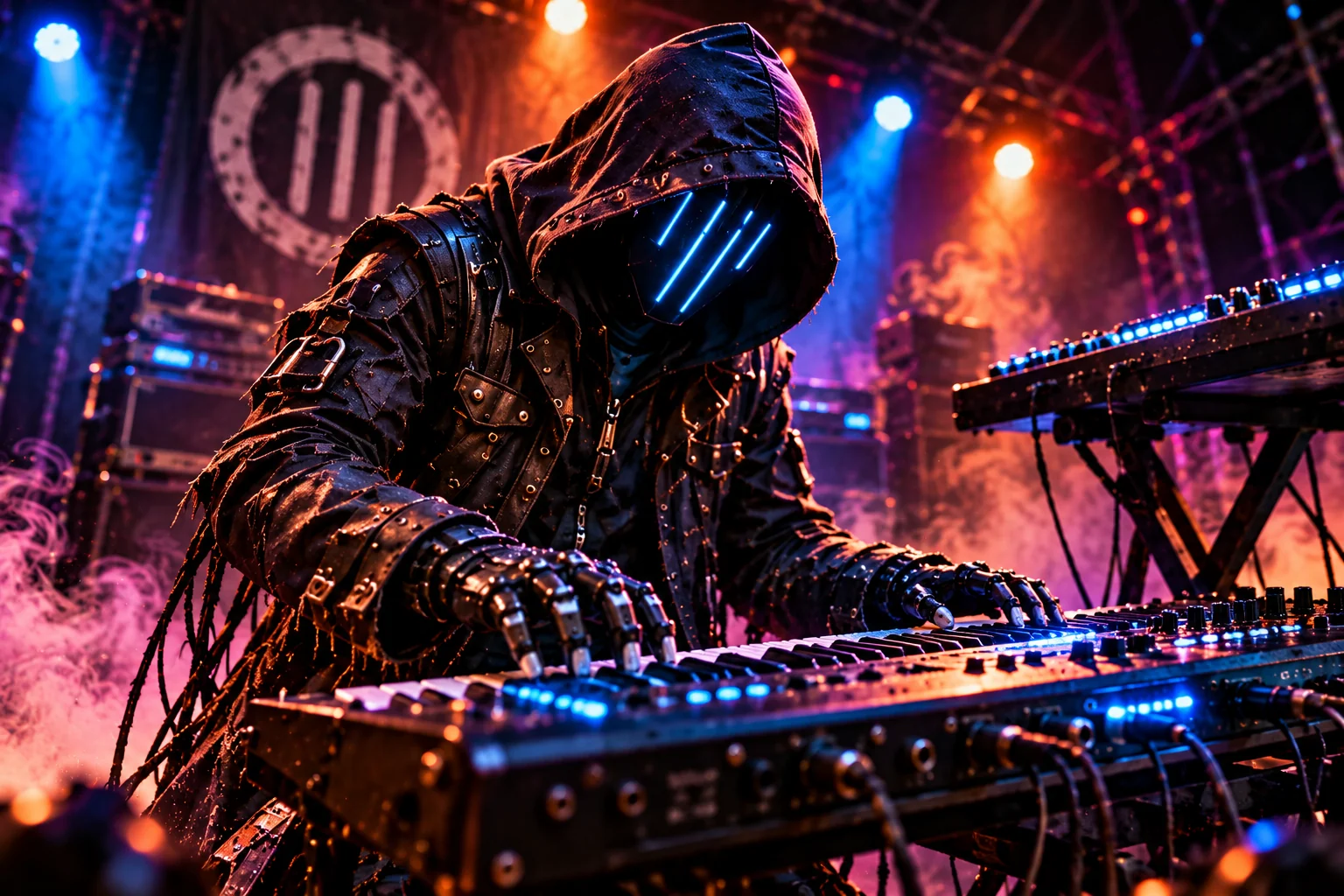 Kai playing a synthesiser on stage
