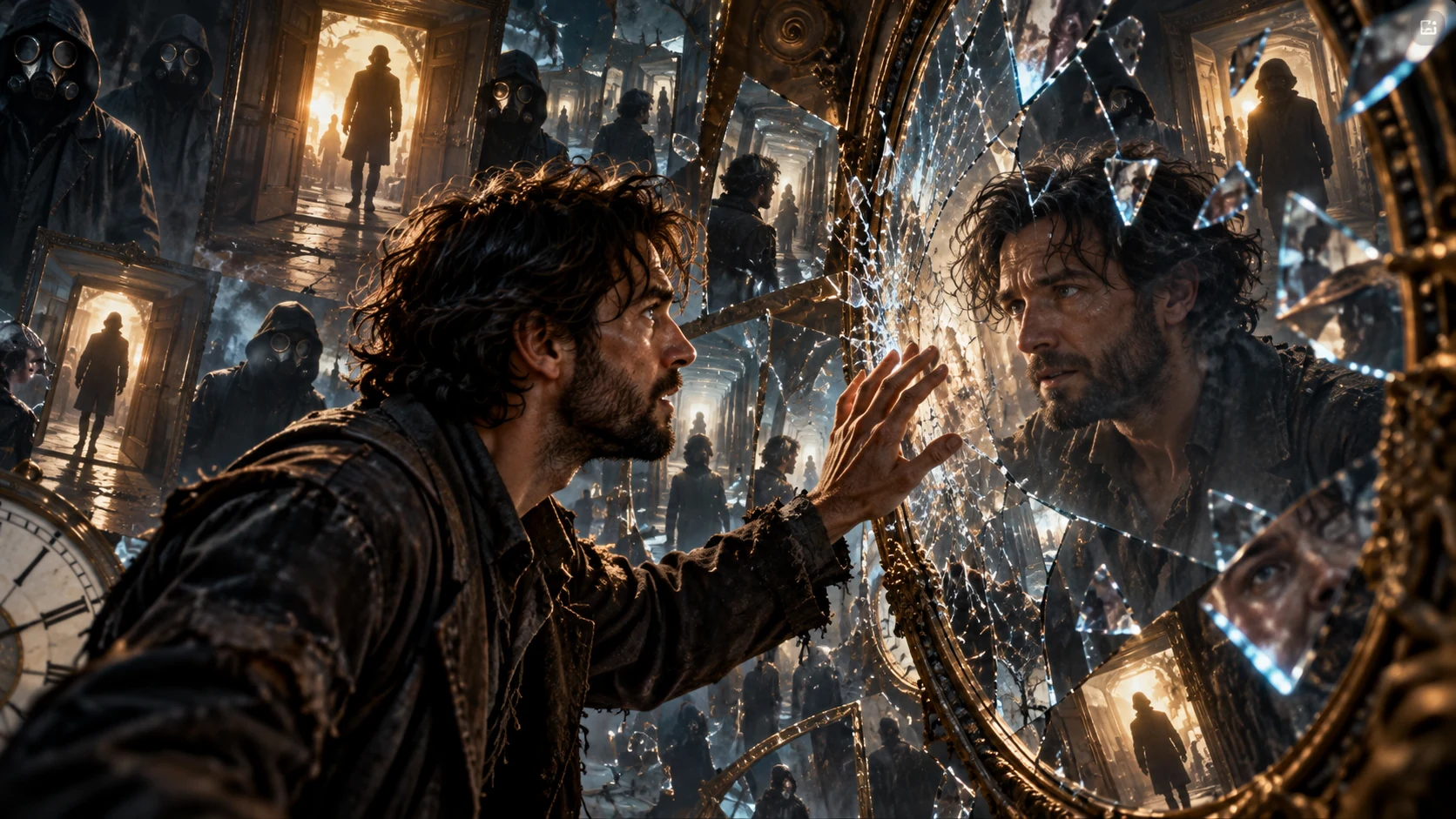 The Traveller facing his reflection in a shattered mirror